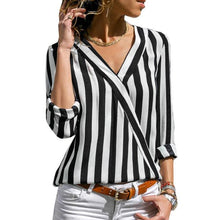 Load image into Gallery viewer, Women Striped Blouse V-neck Long Sleeve Blouses Shirts Casual Tops Work Wear Chiffon Shirt Plus Size Blusas Mujer De Moda 2020
