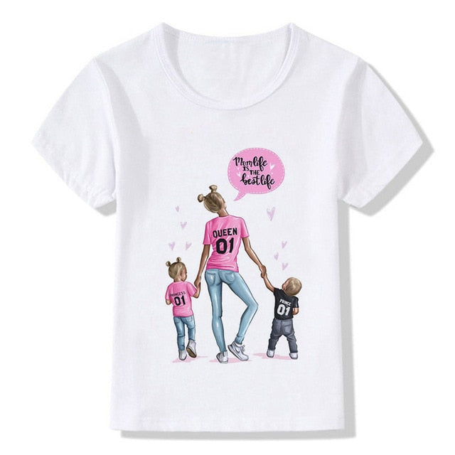 ZZSYKD Summer Super Mom Baby Girl Tshirt Vogue Boys T Shirts Mother And Baby Love Life Lovely Printing Kawaii Kids T Shirt Cozy