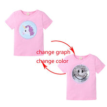 Load image into Gallery viewer, Summer Girls T-Shirts Clothing 1pcs Magic Sequin Change graph Elsa And Anna Cotton Children Casual Fashion T Shirt Kids Tops Tee
