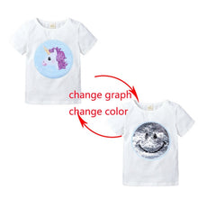 Load image into Gallery viewer, Summer Girls T-Shirts Clothing 1pcs Magic Sequin Change graph Elsa And Anna Cotton Children Casual Fashion T Shirt Kids Tops Tee
