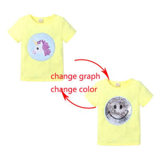 Load image into Gallery viewer, Summer Girls T-Shirts Clothing 1pcs Magic Sequin Change graph Elsa And Anna Cotton Children Casual Fashion T Shirt Kids Tops Tee
