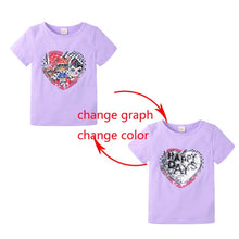 Load image into Gallery viewer, Summer Girls T-Shirts Clothing 1pcs Magic Sequin Change graph Elsa And Anna Cotton Children Casual Fashion T Shirt Kids Tops Tee
