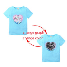 Load image into Gallery viewer, Summer Girls T-Shirts Clothing 1pcs Magic Sequin Change graph Elsa And Anna Cotton Children Casual Fashion T Shirt Kids Tops Tee
