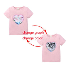 Load image into Gallery viewer, Summer Girls T-Shirts Clothing 1pcs Magic Sequin Change graph Elsa And Anna Cotton Children Casual Fashion T Shirt Kids Tops Tee
