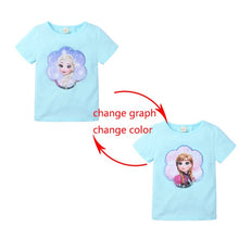 Load image into Gallery viewer, Summer Girls T-Shirts Clothing 1pcs Magic Sequin Change graph Elsa And Anna Cotton Children Casual Fashion T Shirt Kids Tops Tee
