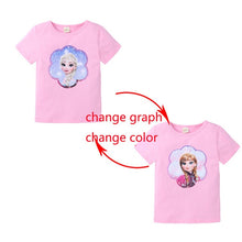 Load image into Gallery viewer, Summer Girls T-Shirts Clothing 1pcs Magic Sequin Change graph Elsa And Anna Cotton Children Casual Fashion T Shirt Kids Tops Tee
