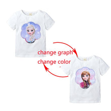 Load image into Gallery viewer, Summer Girls T-Shirts Clothing 1pcs Magic Sequin Change graph Elsa And Anna Cotton Children Casual Fashion T Shirt Kids Tops Tee
