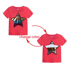 Load image into Gallery viewer, Summer Girls T-Shirts Clothing 1pcs Magic Sequin Change graph Elsa And Anna Cotton Children Casual Fashion T Shirt Kids Tops Tee
