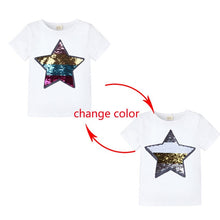 Load image into Gallery viewer, Summer Girls T-Shirts Clothing 1pcs Magic Sequin Change graph Elsa And Anna Cotton Children Casual Fashion T Shirt Kids Tops Tee
