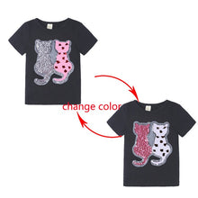 Load image into Gallery viewer, Summer Girls T-Shirts Clothing 1pcs Magic Sequin Change graph Elsa And Anna Cotton Children Casual Fashion T Shirt Kids Tops Tee
