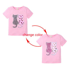 Load image into Gallery viewer, Summer Girls T-Shirts Clothing 1pcs Magic Sequin Change graph Elsa And Anna Cotton Children Casual Fashion T Shirt Kids Tops Tee
