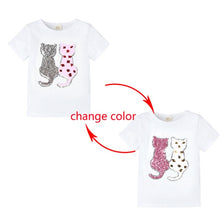 Load image into Gallery viewer, Summer Girls T-Shirts Clothing 1pcs Magic Sequin Change graph Elsa And Anna Cotton Children Casual Fashion T Shirt Kids Tops Tee
