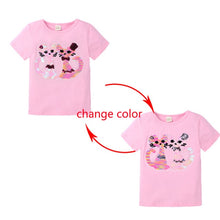 Load image into Gallery viewer, Summer Girls T-Shirts Clothing 1pcs Magic Sequin Change graph Elsa And Anna Cotton Children Casual Fashion T Shirt Kids Tops Tee
