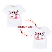 Load image into Gallery viewer, Summer Girls T-Shirts Clothing 1pcs Magic Sequin Change graph Elsa And Anna Cotton Children Casual Fashion T Shirt Kids Tops Tee
