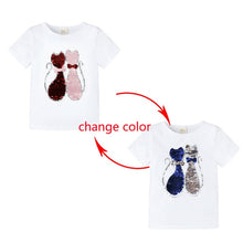 Load image into Gallery viewer, Summer Girls T-Shirts Clothing 1pcs Magic Sequin Change graph Elsa And Anna Cotton Children Casual Fashion T Shirt Kids Tops Tee
