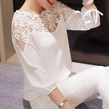 Load image into Gallery viewer, Women Blouses  Summer Long Sleeve White Cotton Slim Crochet Hollow Lace Women Tops Shirts Elegant
