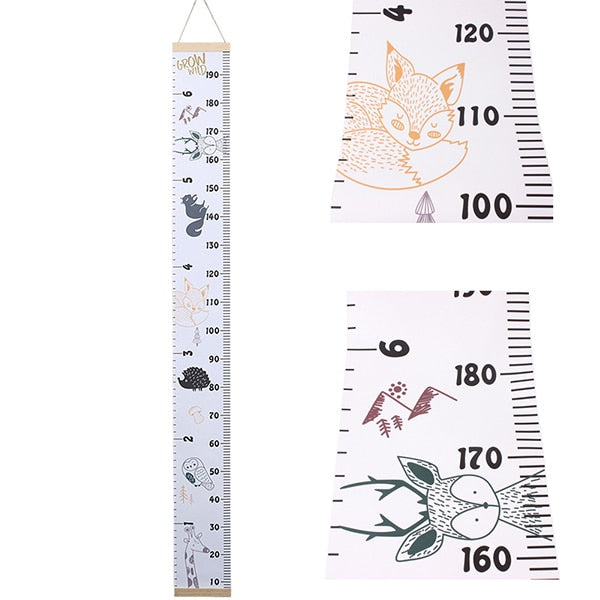 Cartoon Baby Kids Growth Chart Record Wood Frame Fabric Height Measurement Ruler for Boys & Girls Child's Room Wall Decoration