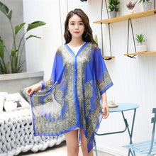 Load image into Gallery viewer, Boho Batwing Sleeve Chiffon Blouse Women Casual Floral Print Loose Kimono Shirts Big Size Beach Tunic Tops Peplum Blusa Robe
