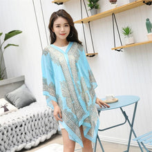 Load image into Gallery viewer, Boho Batwing Sleeve Chiffon Blouse Women Casual Floral Print Loose Kimono Shirts Big Size Beach Tunic Tops Peplum Blusa Robe
