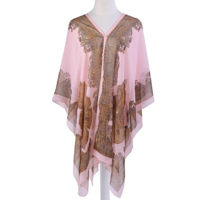 Boho Batwing Sleeve Chiffon Blouse Women Casual Floral Print Loose Kimono Shirts Big Size Beach Tunic Tops Peplum Blusa Robe