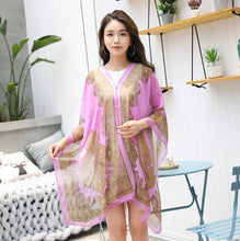 Load image into Gallery viewer, Boho Batwing Sleeve Chiffon Blouse Women Casual Floral Print Loose Kimono Shirts Big Size Beach Tunic Tops Peplum Blusa Robe
