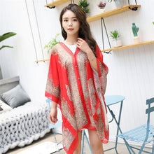 Load image into Gallery viewer, Boho Batwing Sleeve Chiffon Blouse Women Casual Floral Print Loose Kimono Shirts Big Size Beach Tunic Tops Peplum Blusa Robe
