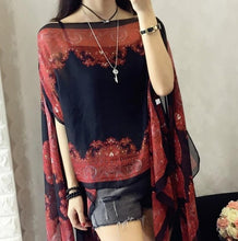 Load image into Gallery viewer, Boho Batwing Sleeve Chiffon Blouse Women Casual Floral Print Loose Kimono Shirts Big Size Beach Tunic Tops Peplum Blusa Robe
