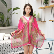 Load image into Gallery viewer, Boho Batwing Sleeve Chiffon Blouse Women Casual Floral Print Loose Kimono Shirts Big Size Beach Tunic Tops Peplum Blusa Robe
