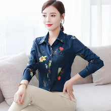 Load image into Gallery viewer, 5XL Patchwork Long Sleeve Shirts Women Blouse Autumn Lapel Office Ladies Button Casual Shirt Plus Size Blouses Blue Tops Blusas
