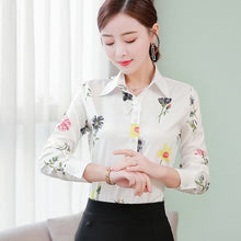 Load image into Gallery viewer, 5XL Patchwork Long Sleeve Shirts Women Blouse Autumn Lapel Office Ladies Button Casual Shirt Plus Size Blouses Blue Tops Blusas
