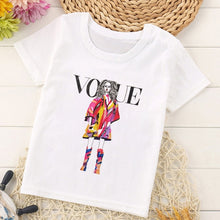 Load image into Gallery viewer, VOGUE Princess Print Girls Tshirt Harajuku Kawaii Fashion Girl Top Cartoon Casual Girl T Shirts Children Round Neck Short Sleeve
