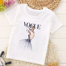 Load image into Gallery viewer, VOGUE Princess Print Girls Tshirt Harajuku Kawaii Fashion Girl Top Cartoon Casual Girl T Shirts Children Round Neck Short Sleeve
