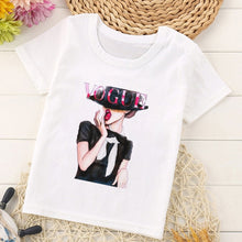 Load image into Gallery viewer, VOGUE Princess Print Girls Tshirt Harajuku Kawaii Fashion Girl Top Cartoon Casual Girl T Shirts Children Round Neck Short Sleeve
