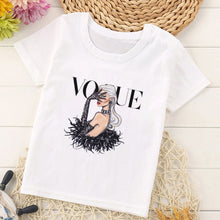 Load image into Gallery viewer, VOGUE Princess Print Girls Tshirt Harajuku Kawaii Fashion Girl Top Cartoon Casual Girl T Shirts Children Round Neck Short Sleeve
