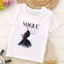 Load image into Gallery viewer, VOGUE Princess Print Girls Tshirt Harajuku Kawaii Fashion Girl Top Cartoon Casual Girl T Shirts Children Round Neck Short Sleeve
