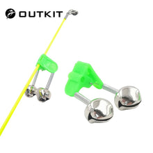 Load image into Gallery viewer, OUTKIT 5pcs/lot Fishing Bite Alarms Fishing Rod Bell Rod Clamp Tip Clip Bells Ring Green ABS Fishing Accessory Outdoor Metal
