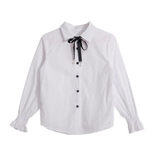 Load image into Gallery viewer, New Cute Bow College Wind Shirt Female Flare Sleeve Women Blouse Harajuku Uniform Shirt Lace Up White Blouses Woman Tops
