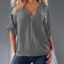 Load image into Gallery viewer, S-5XL Blouses Loose shirt White,Red,Black,Blue Sexy Women See Through Chiffon Shirts V Neck Half Casual Blouse Tops Plus Size
