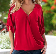 Load image into Gallery viewer, S-5XL Blouses Loose shirt White,Red,Black,Blue Sexy Women See Through Chiffon Shirts V Neck Half Casual Blouse Tops Plus Size
