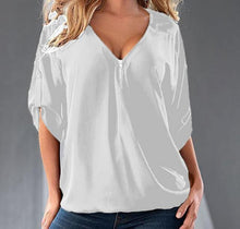 Load image into Gallery viewer, S-5XL Blouses Loose shirt White,Red,Black,Blue Sexy Women See Through Chiffon Shirts V Neck Half Casual Blouse Tops Plus Size
