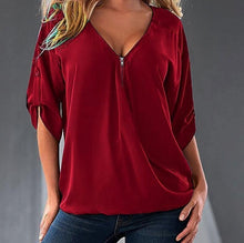 Load image into Gallery viewer, S-5XL Blouses Loose shirt White,Red,Black,Blue Sexy Women See Through Chiffon Shirts V Neck Half Casual Blouse Tops Plus Size
