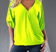 Load image into Gallery viewer, S-5XL Blouses Loose shirt White,Red,Black,Blue Sexy Women See Through Chiffon Shirts V Neck Half Casual Blouse Tops Plus Size
