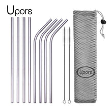 Load image into Gallery viewer, UPORS Reusable Drinking Straw 304 Stainless Steel Straws Straight Bent Metal Straw with Cleaner Brush Pouch Wholesale
