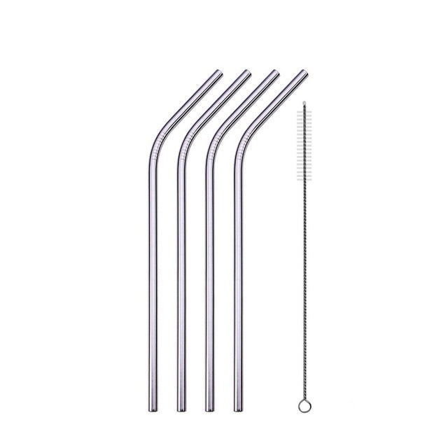 UPORS Reusable Drinking Straw 304 Stainless Steel Straws Straight Bent Metal Straw with Cleaner Brush Pouch Wholesale