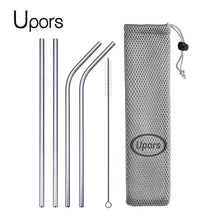 Load image into Gallery viewer, UPORS Reusable Drinking Straw 304 Stainless Steel Straws Straight Bent Metal Straw with Cleaner Brush Pouch Wholesale
