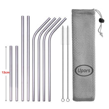 Load image into Gallery viewer, UPORS Reusable Drinking Straw 304 Stainless Steel Straws Straight Bent Metal Straw with Cleaner Brush Pouch Wholesale
