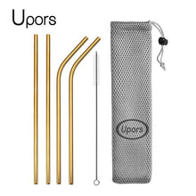 Load image into Gallery viewer, UPORS Reusable Drinking Straw 304 Stainless Steel Straws Straight Bent Metal Straw with Cleaner Brush Pouch Wholesale
