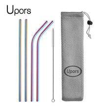 Load image into Gallery viewer, UPORS Reusable Drinking Straw 304 Stainless Steel Straws Straight Bent Metal Straw with Cleaner Brush Pouch Wholesale
