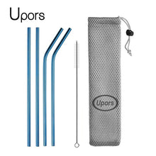 Load image into Gallery viewer, UPORS Reusable Drinking Straw 304 Stainless Steel Straws Straight Bent Metal Straw with Cleaner Brush Pouch Wholesale
