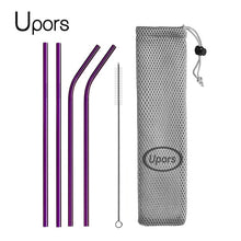 Load image into Gallery viewer, UPORS Reusable Drinking Straw 304 Stainless Steel Straws Straight Bent Metal Straw with Cleaner Brush Pouch Wholesale
